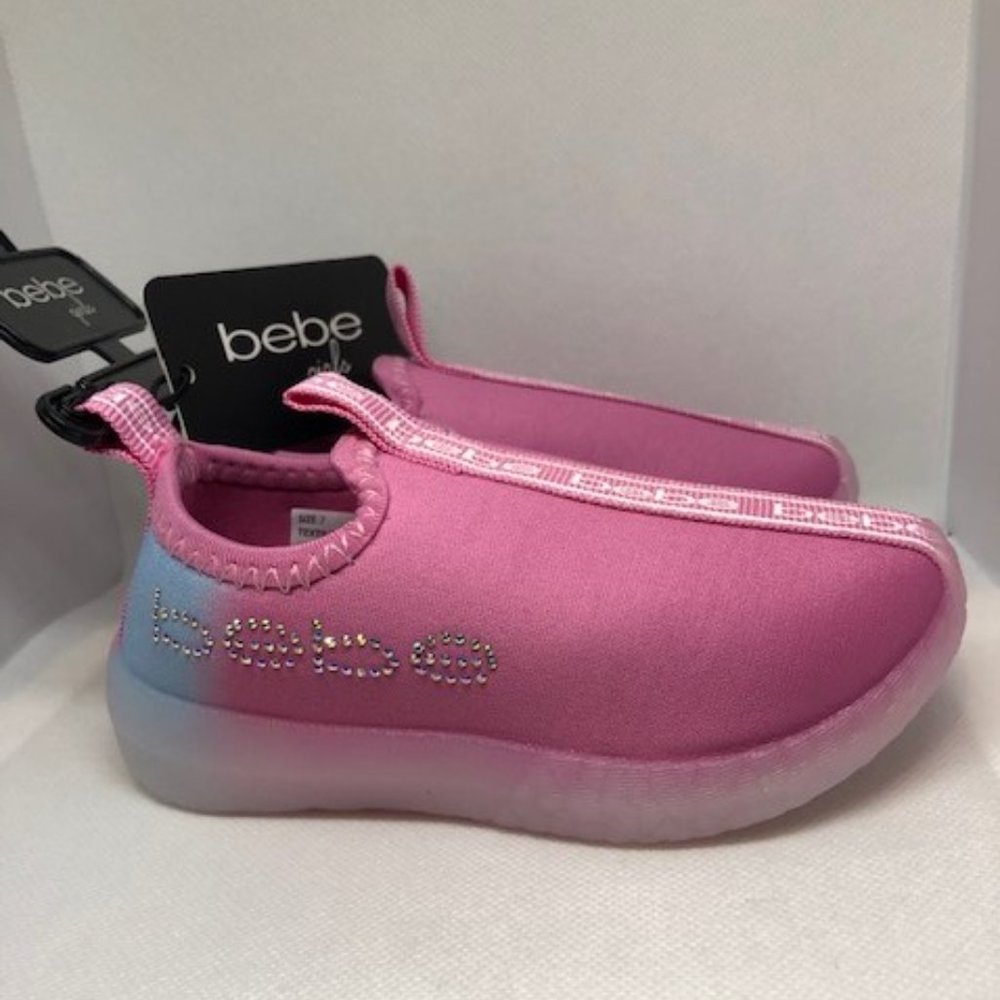 Bebe girls Pink & Blue Rhinestone-Logo Slip-On Sneaker